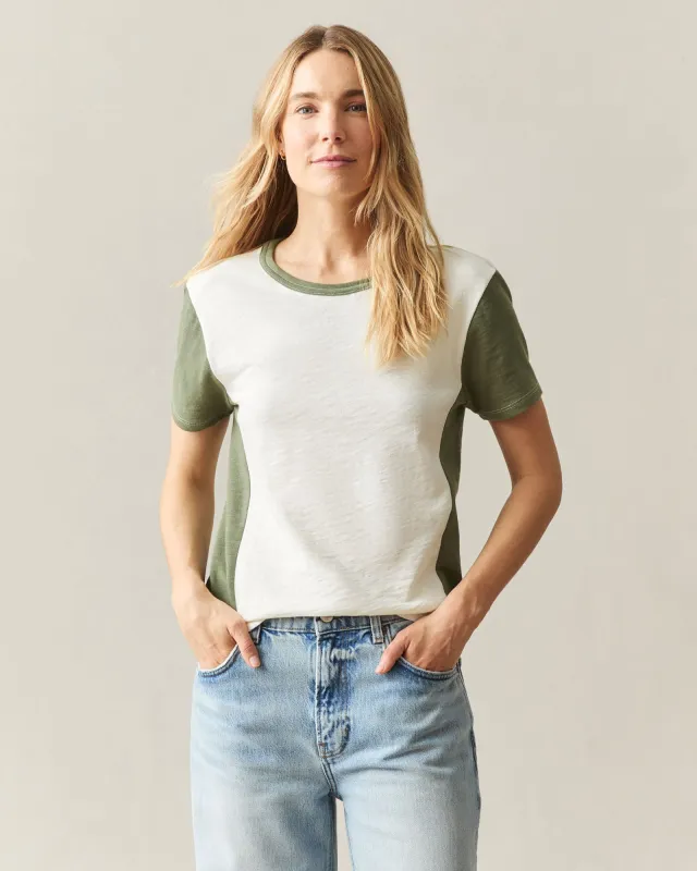 Women's Premium Slub Colorblock Crew Tee - Birch Olvine made by American Giant