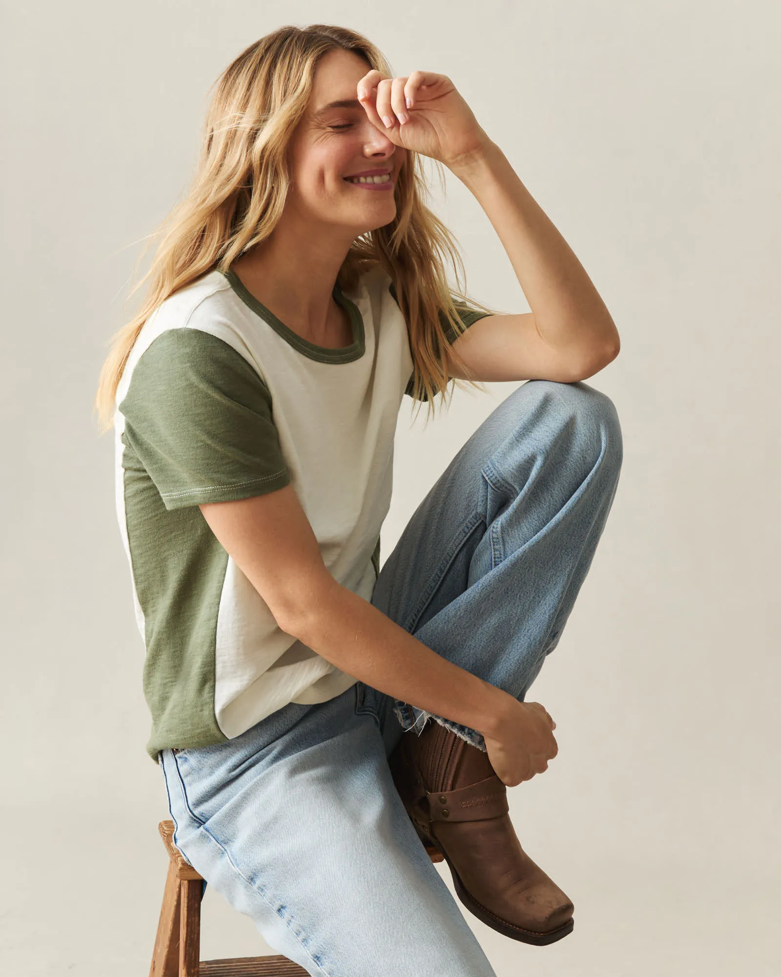 Women's Premium Slub Colorblock Crew Tee - Birch Olvine sold by American Giant product image thumbnail 5