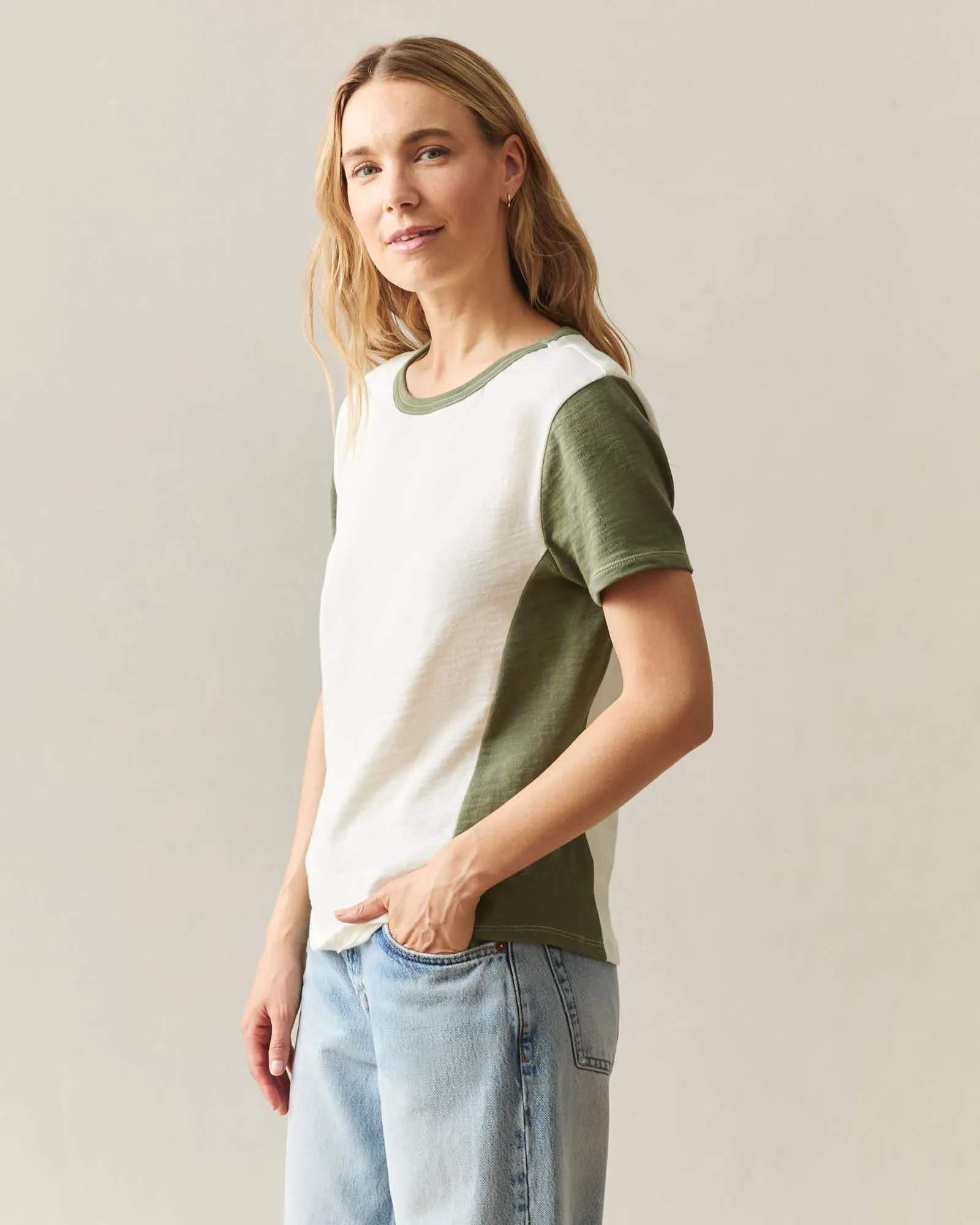 Women's Premium Slub Colorblock Crew Tee - Birch Olvine sold by American Giant product image thumbnail 3