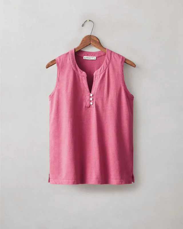 Women's Hemp Sleeveless Henley - Holly Berry made by American Giant