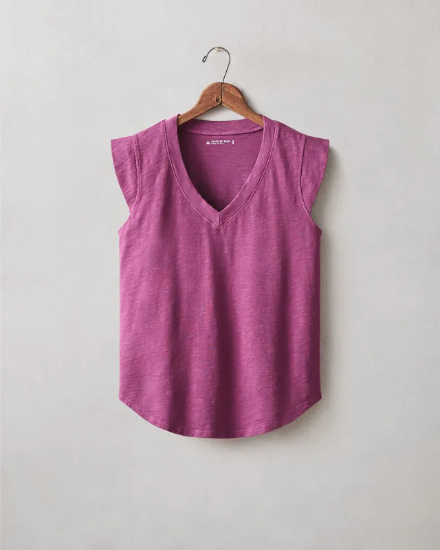 Women's Premium Slub Cap Sleeve V-Neck - Damson made by American Giant