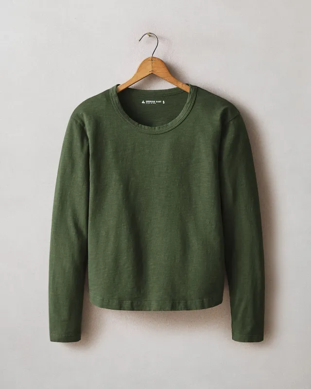 Women's Premium Slub Curved Hem Tee - Field Green made by American Giant