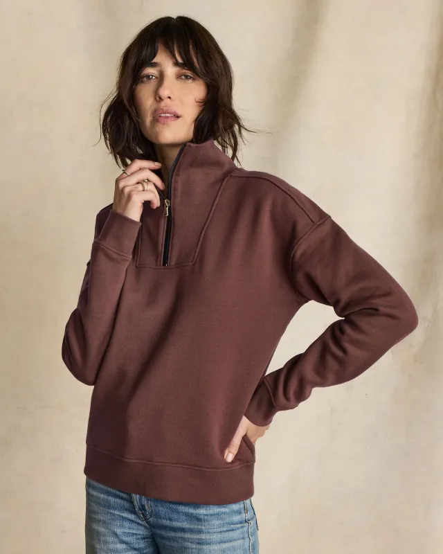 Women's Carolina Rib Collar Half-Zip - Hot Chocolate made by American Giant
