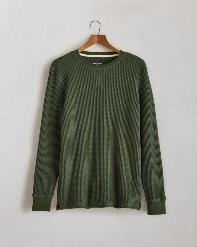 Men's Waffle Long Sleeve Crew - Field Green made by American Giant
