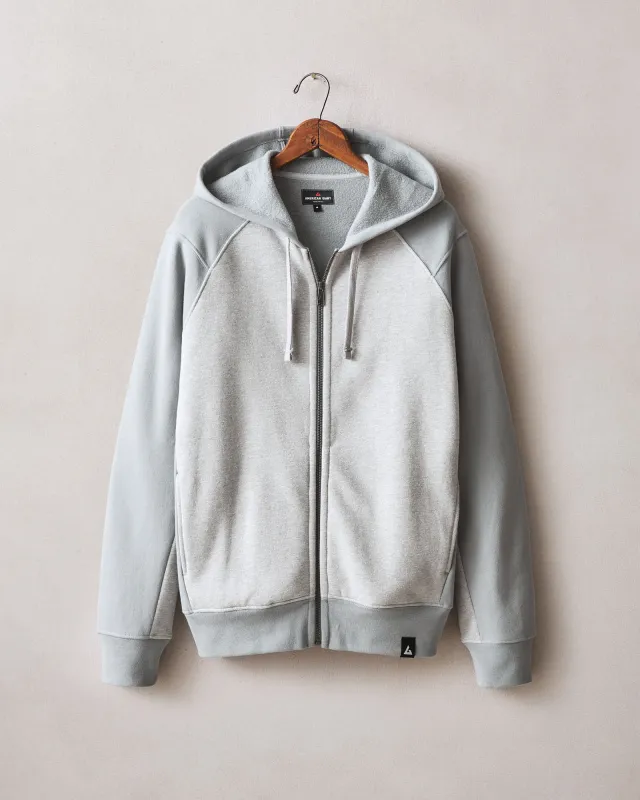Men’s Carolina Raglan Colorblock Full Zip - Athletic Heather Monument made by American Giant