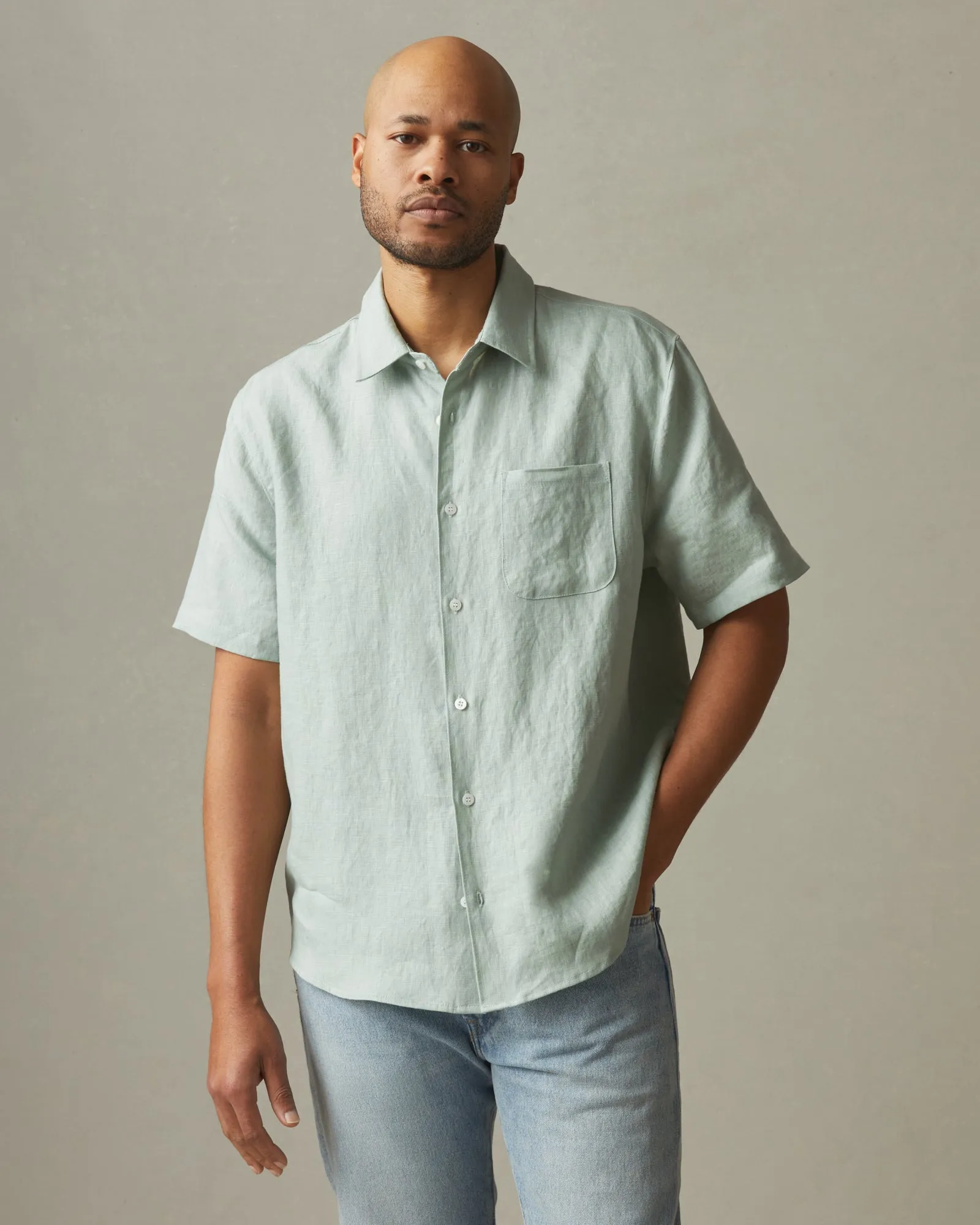 Easy Linen Shirt - Aqua Grey sold by American Giant