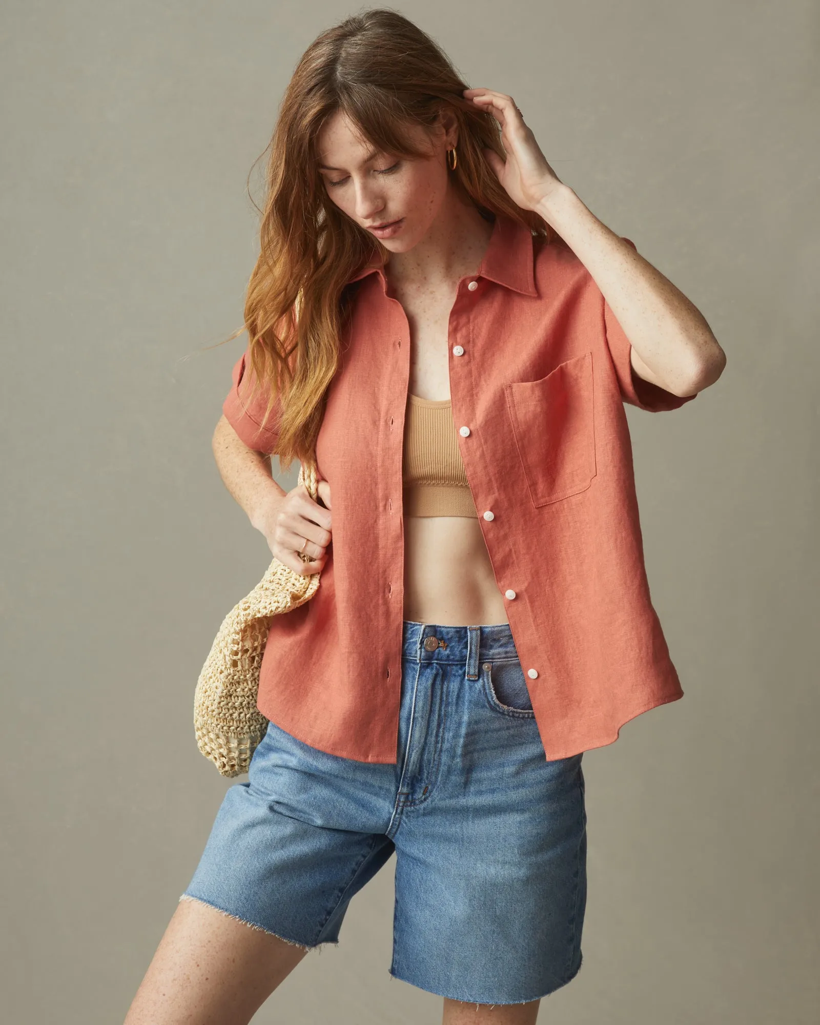 Women's Linen Shirt - Deep Apricot sold by American Giant product image thumbnail 5