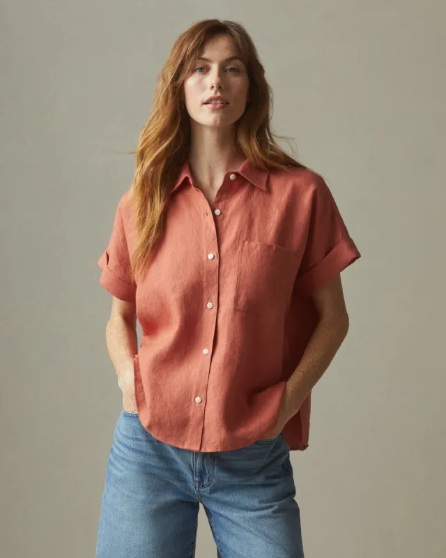 Women's Linen Shirt - Deep Apricot sold by American Giant