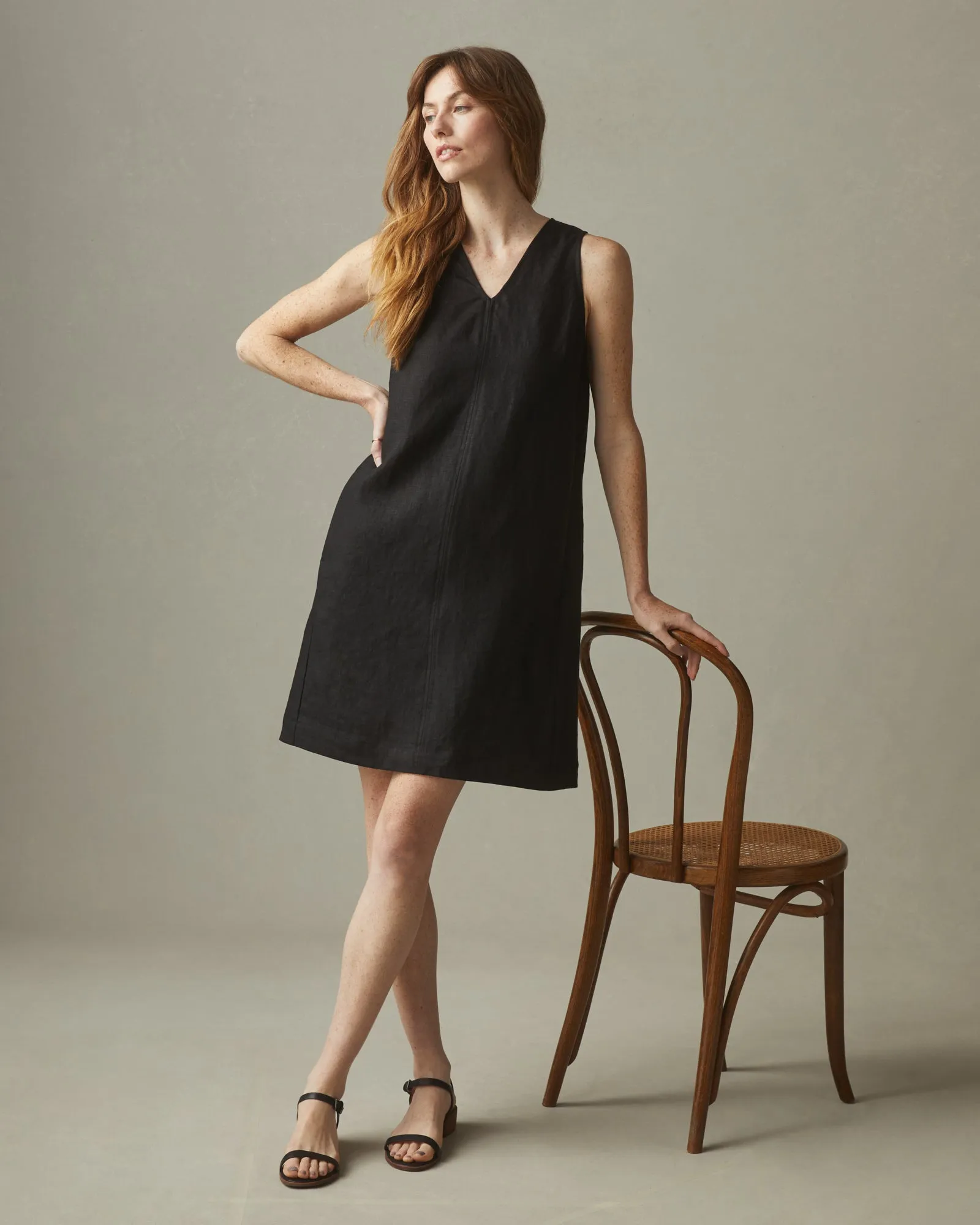 Women's Linen V-Neck A-Line Dress - Meteorite sold by American Giant product image thumbnail 4