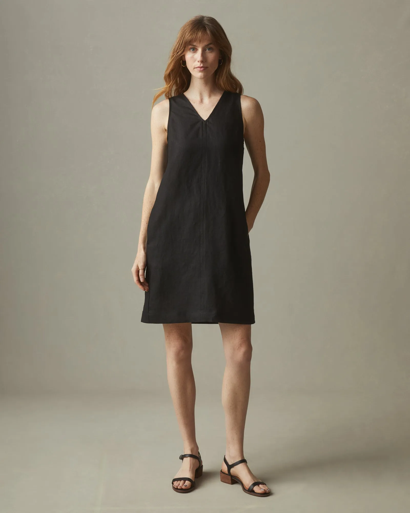 Women's Linen V-Neck A-Line Dress - Meteorite sold by American Giant