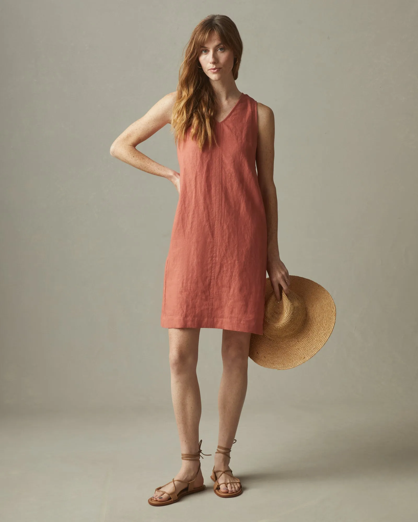 Women's Linen V-Neck A-Line Dress - Deep Apricot sold by American Giant product image thumbnail 4