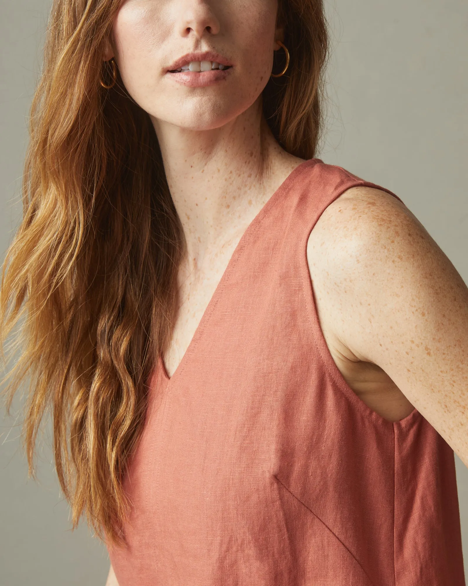 Women's Linen V-Neck A-Line Dress - Deep Apricot sold by American Giant product image thumbnail 3