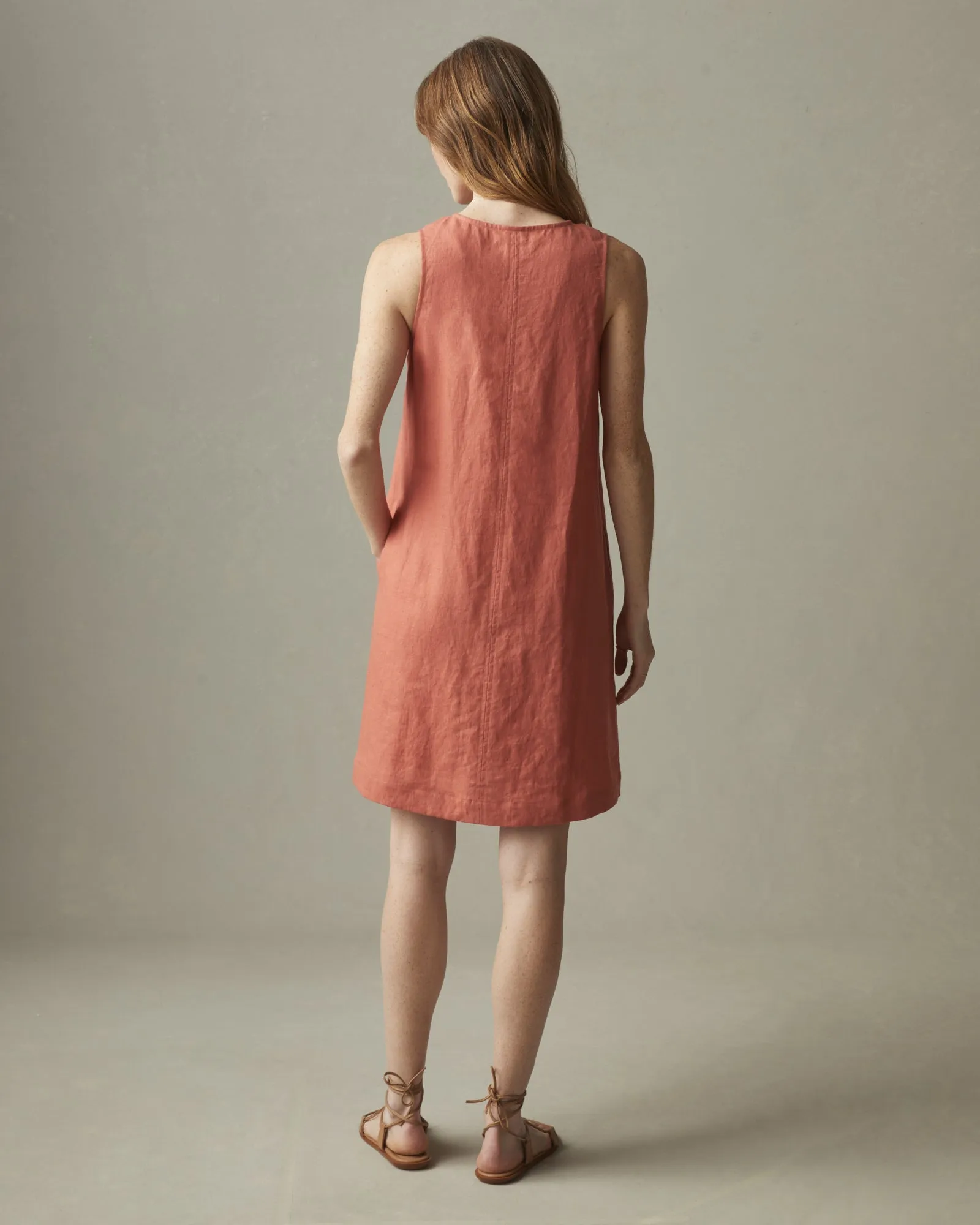 Women's Linen V-Neck A-Line Dress - Deep Apricot sold by American Giant product image thumbnail 2