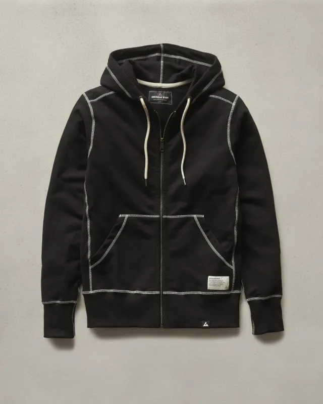Classic Full Zip - Contrast Stitch - Black sold by American Giant