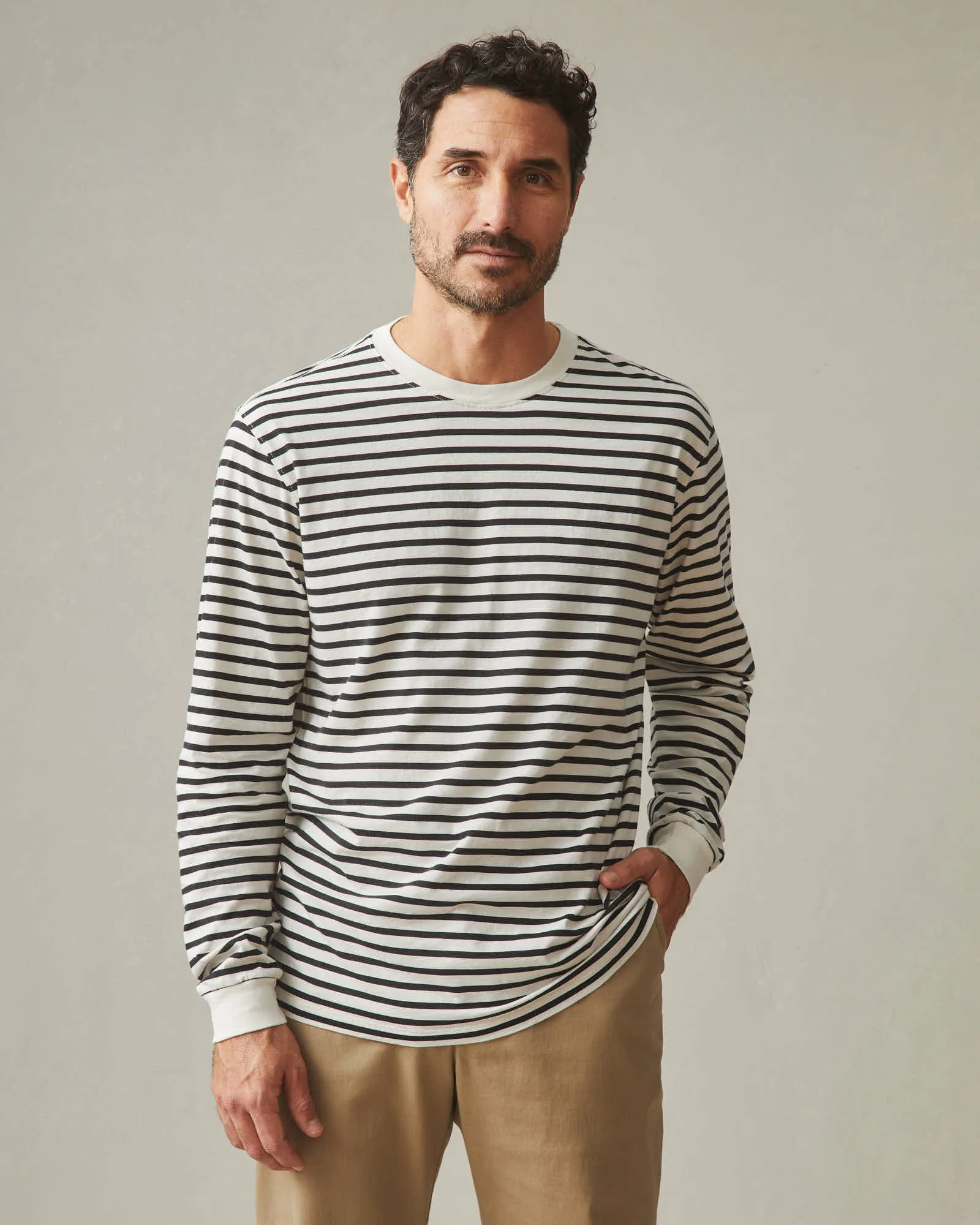 Men's Standard Crew Long Sleeve Tee - Navy Stripe sold by American Giant product image thumbnail 2