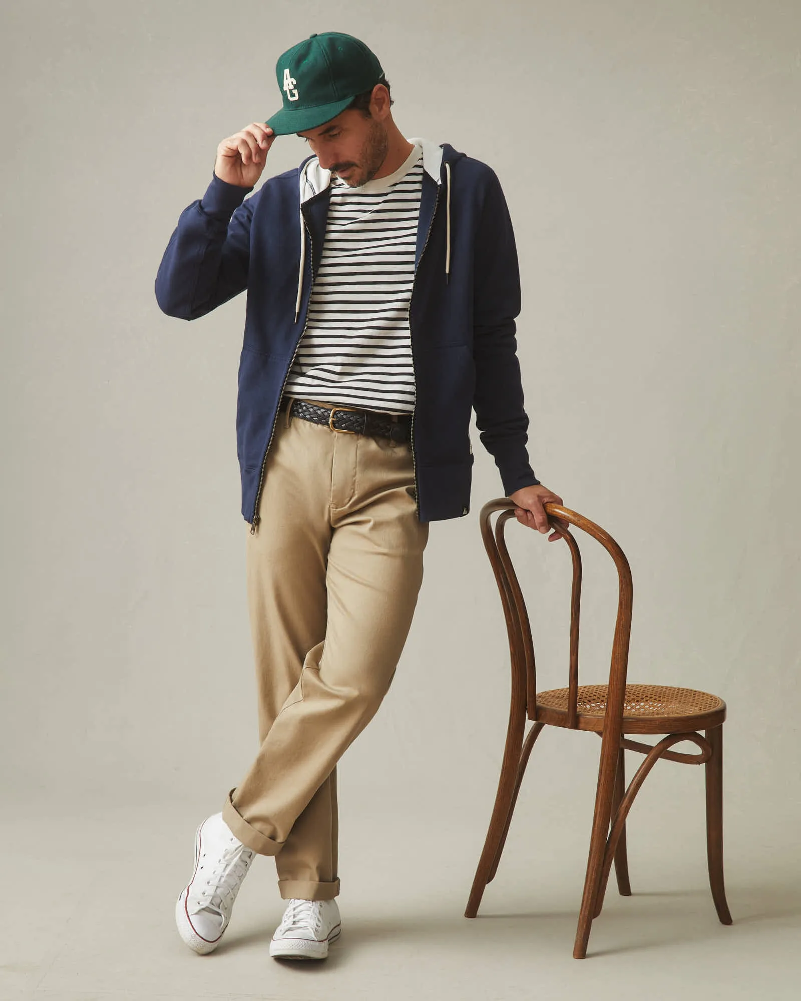 Men's Standard Crew Long Sleeve Tee - Navy Stripe sold by American Giant product image thumbnail 5