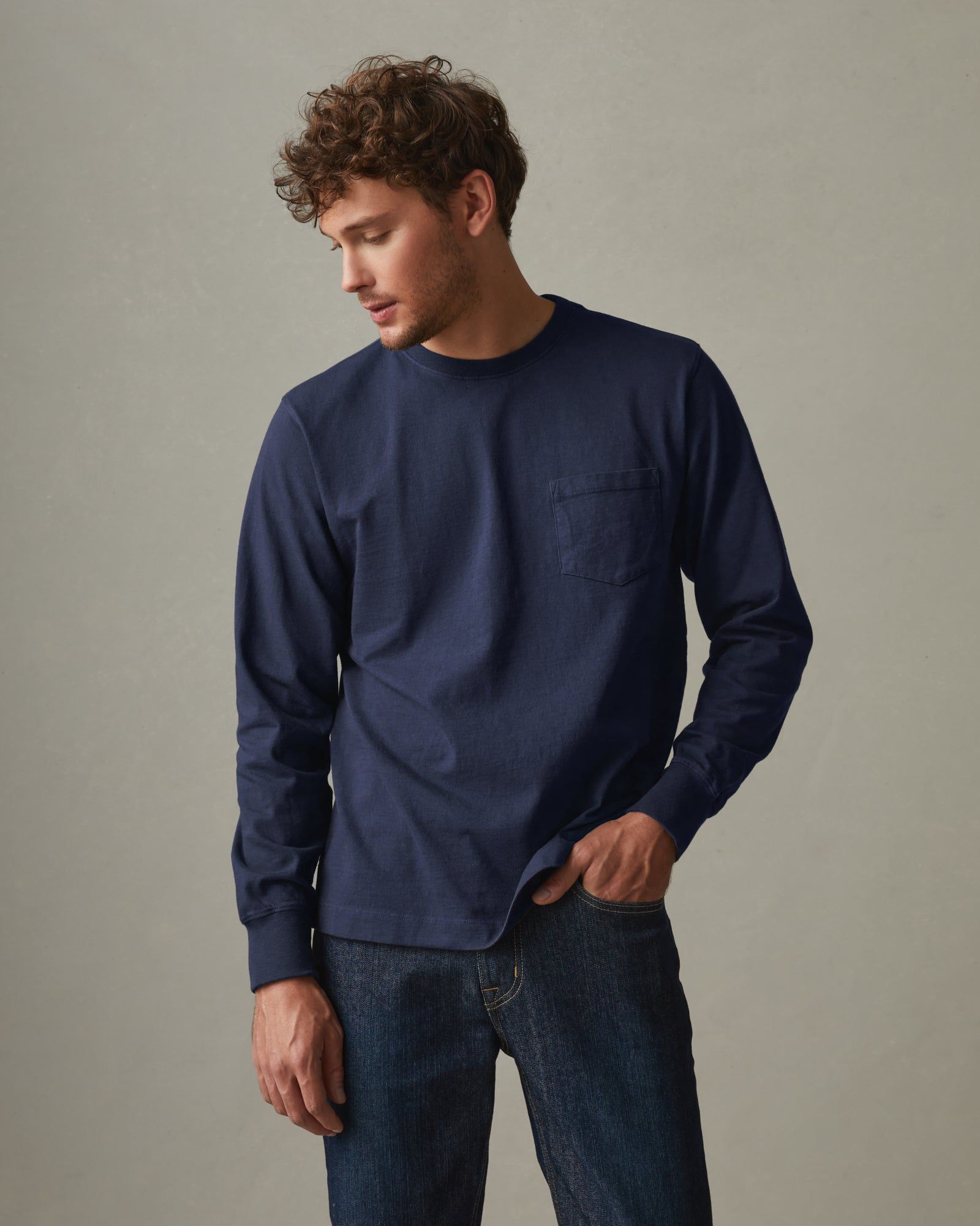 Heavyweight Pocket Tee Long Sleeve - Navy sold by American Giant