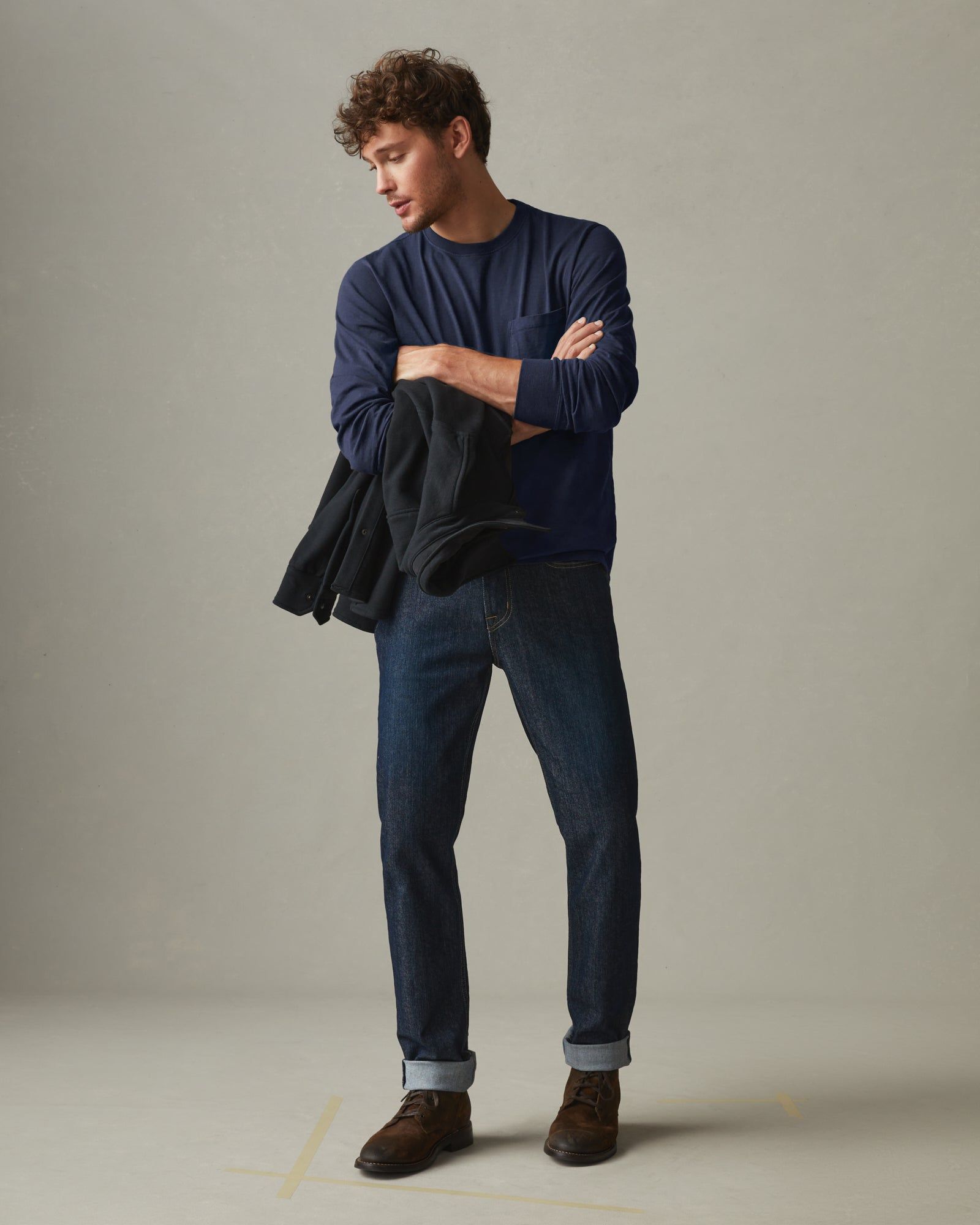 Heavyweight Pocket Tee Long Sleeve - Navy sold by American Giant product image thumbnail 5