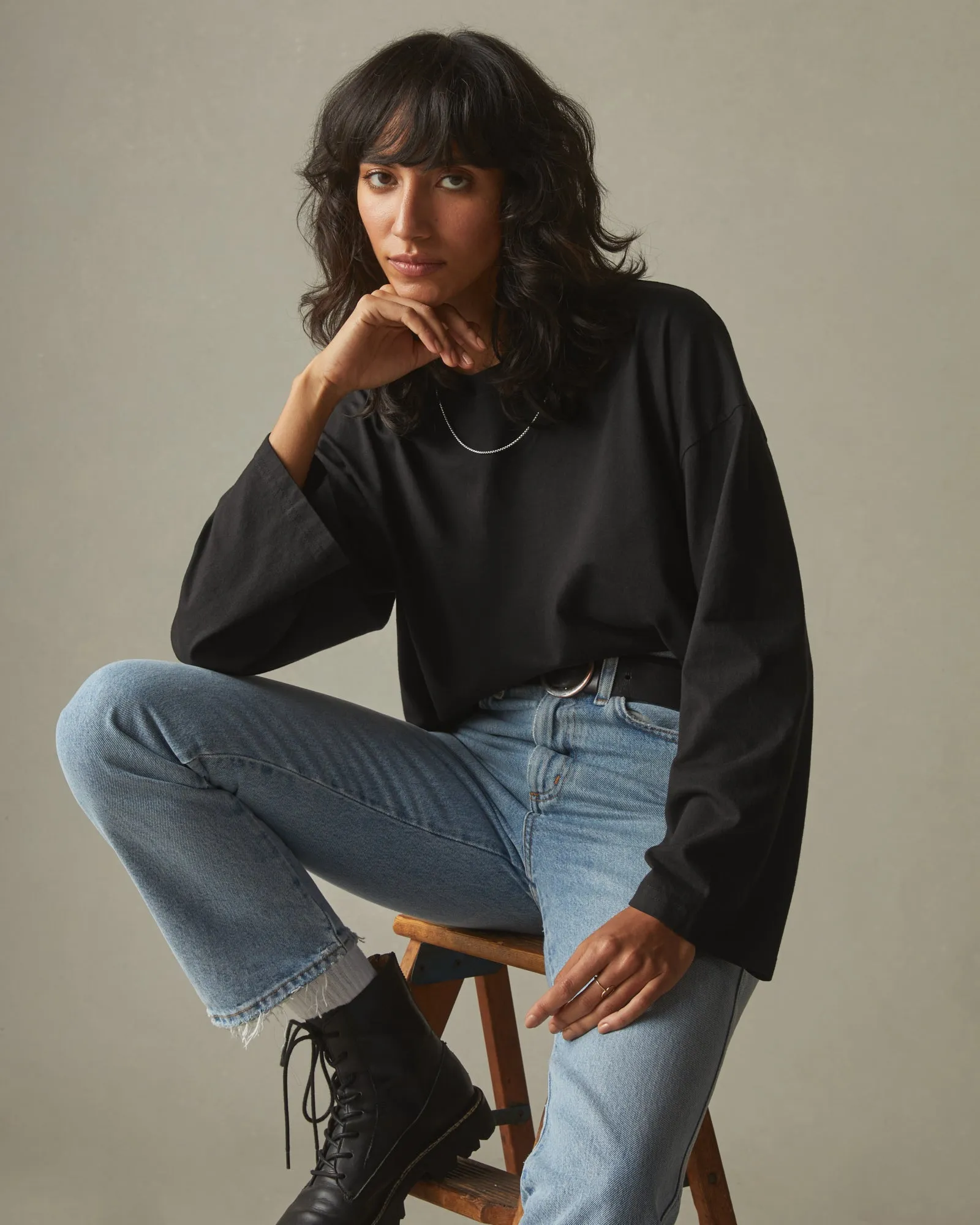 Women's Relaxed Cotton Long Sleeve Tee - Meteorite sold by American Giant