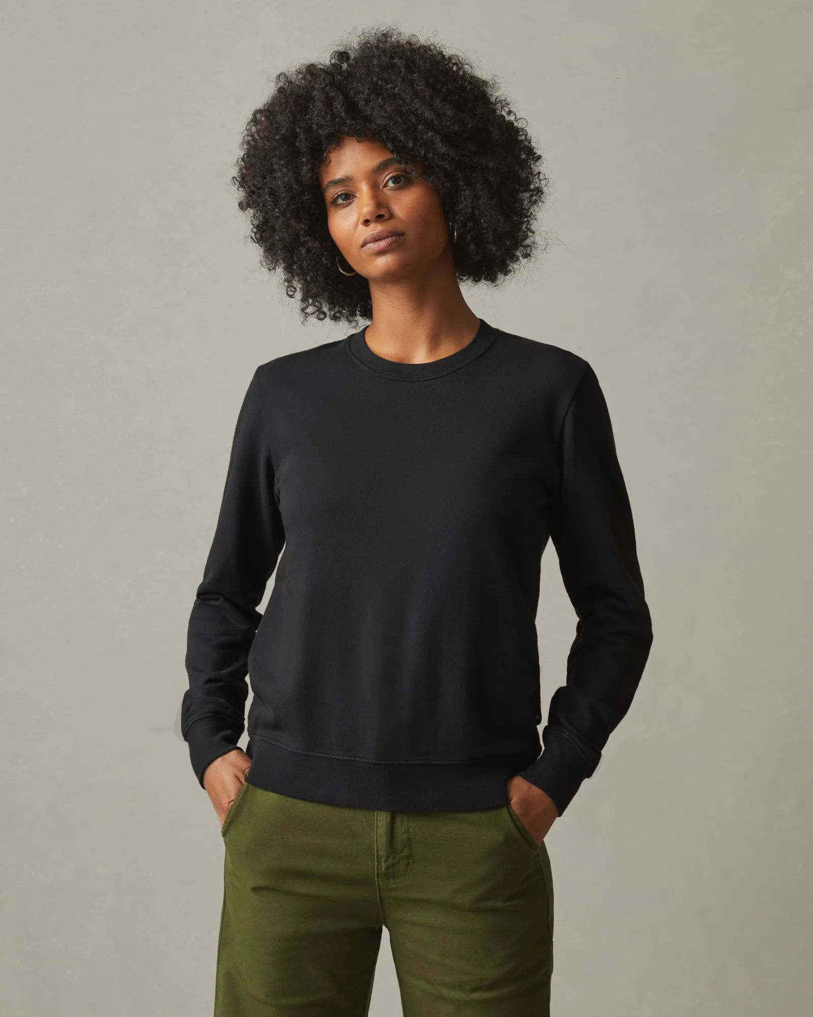 Women's French Terry Crew Sweatshirt - Black sold by American Giant