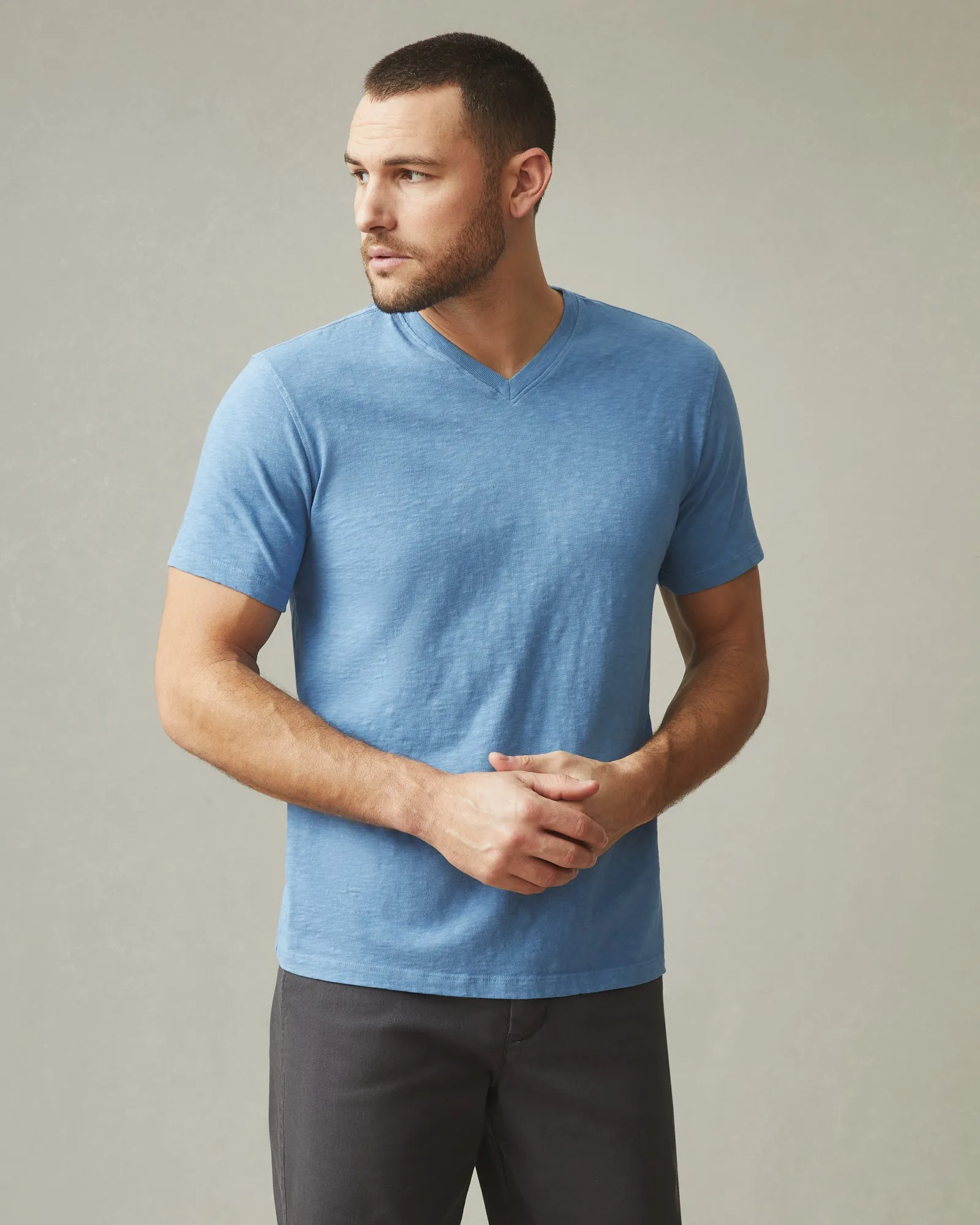 Men's Premium Slub V-Neck Tee - Allure Blue sold by American Giant