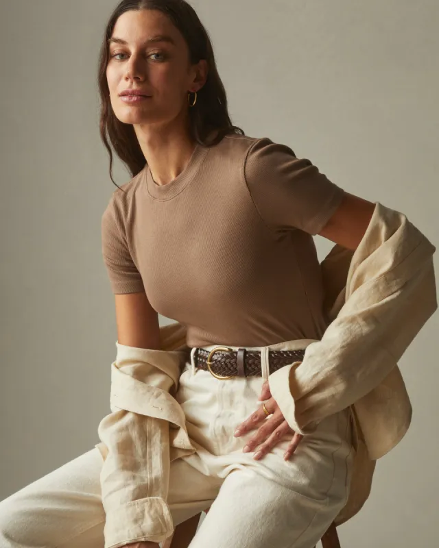 Women's Luxe Rib Crew Tee - Pine Bark sold by American Giant