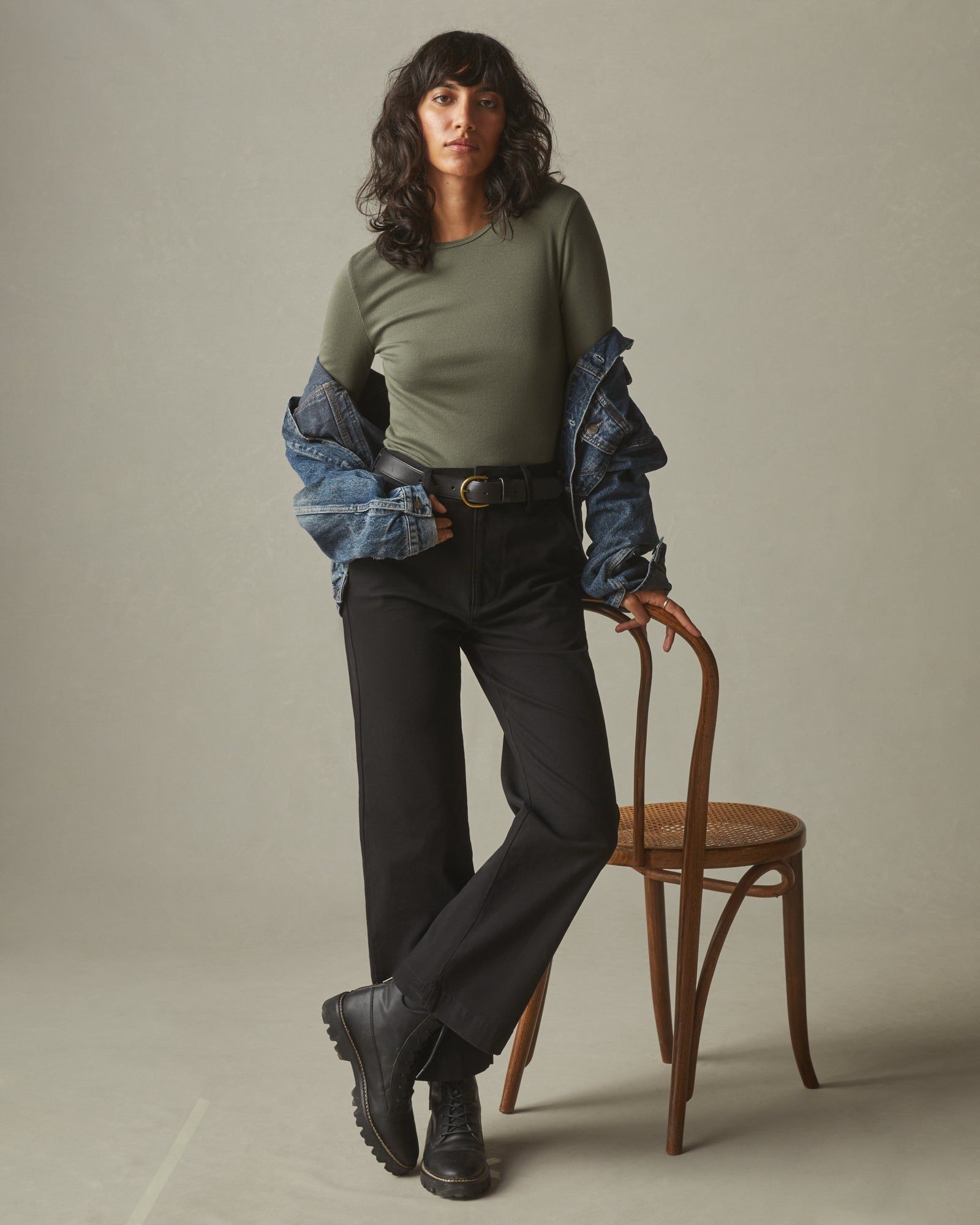 Women's Stretch Rib Crew Tee Long Sleeve - Tea Leaf sold by American Giant product image thumbnail 4