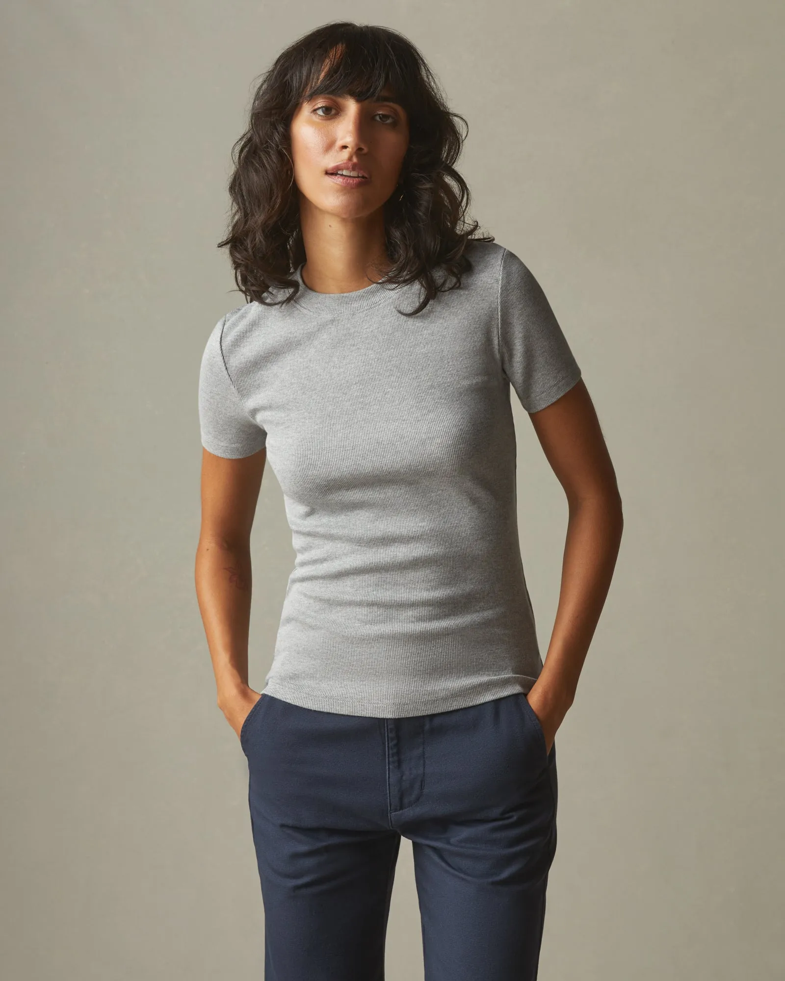 Women's Stretch Rib Crew Tee - Heather Grey sold by American Giant