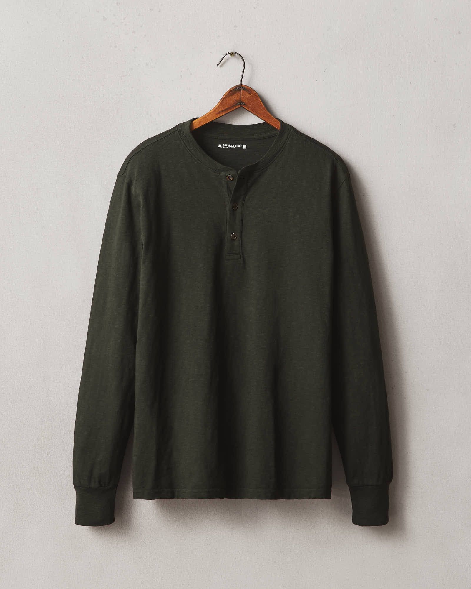 Premium Slub Henley Tee Long Sleeve - Dark Elm sold by American Giant