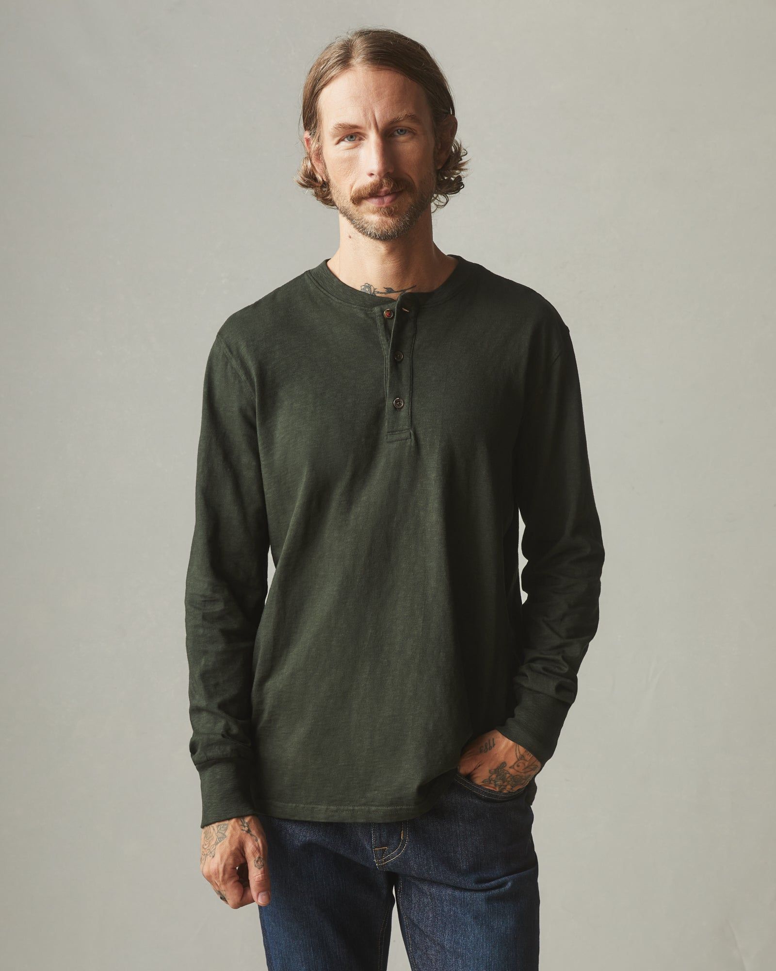 Premium Slub Henley Tee Long Sleeve - Dark Elm sold by American Giant product image thumbnail 2