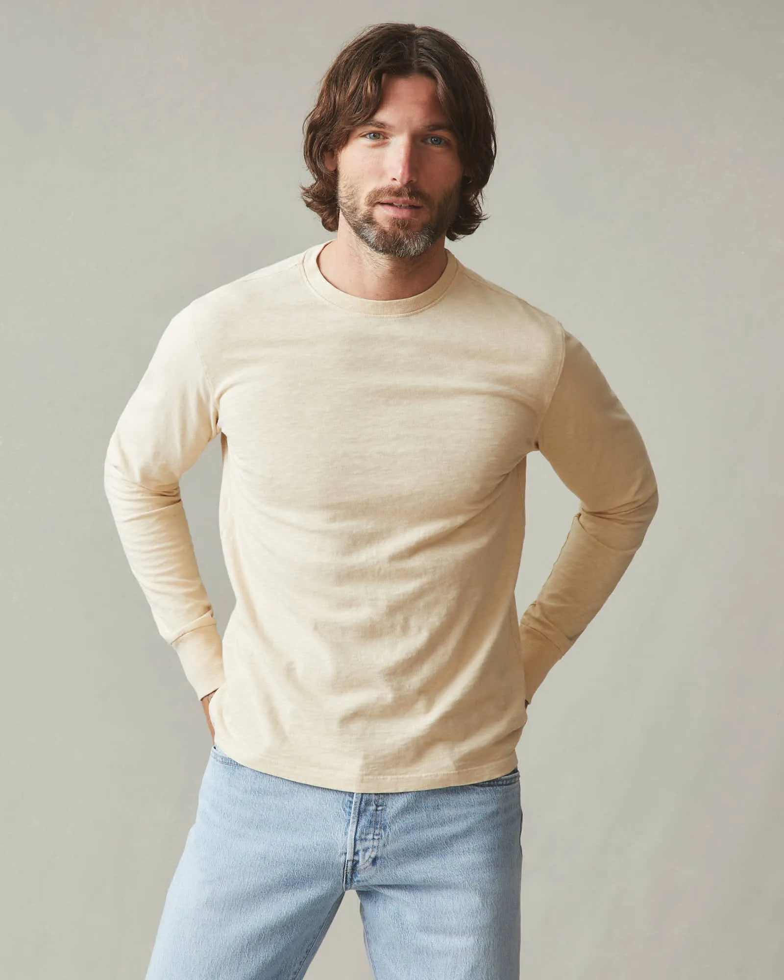 Men's Premium Slub Crew Long Sleeve Tee - Creme Brulee sold by American Giant product image thumbnail 2