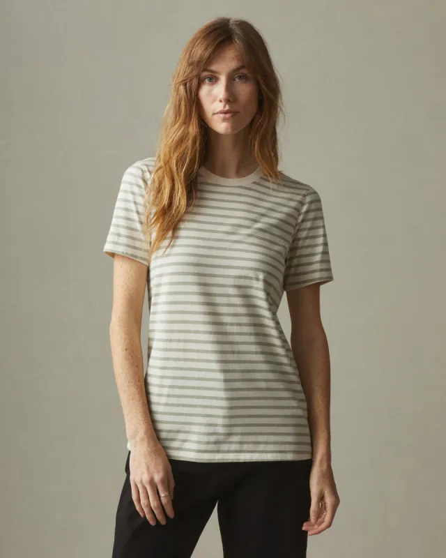 Women's Classic Cotton Crew Tee Striped - Turtledove/Eucalyptus sold by American Giant