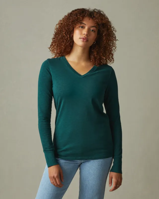Premium Slub V-Neck Tee Long Sleeve - Monstera Green sold by American Giant