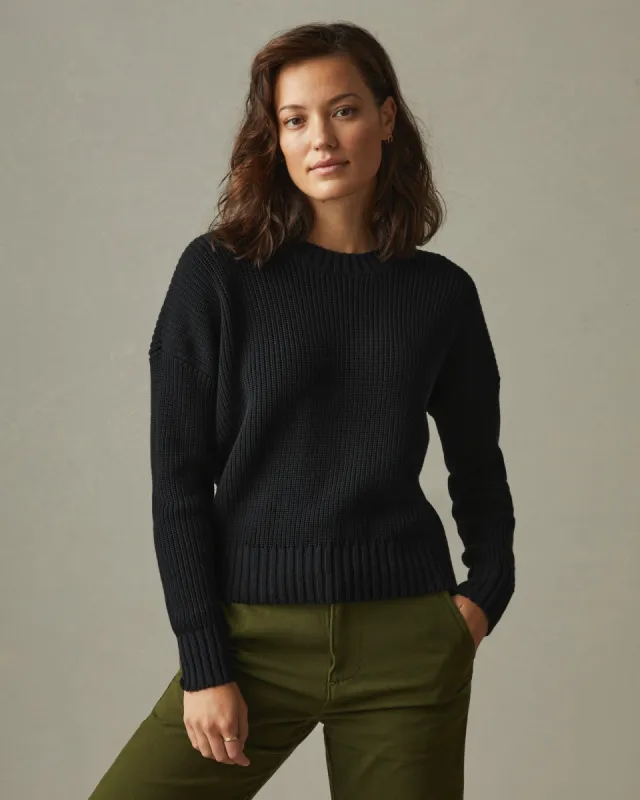 Women's Chunky Cotton Crew Sweater - Black sold by American Giant