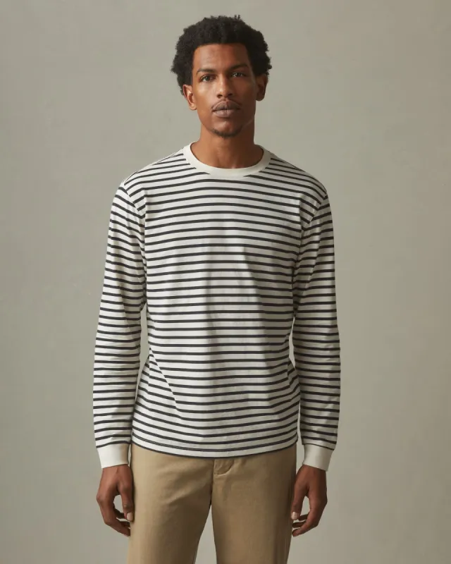 Striped Classic Cotton Crew Tee Long Sleeve - Turtledove/Dark Navy sold by American Giant
