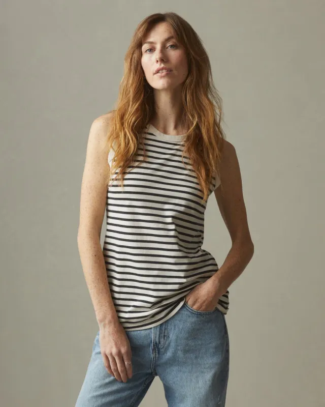 Women's Striped Classic Cotton Muscle Tank - Turtledove / Dark Navy sold by American Giant