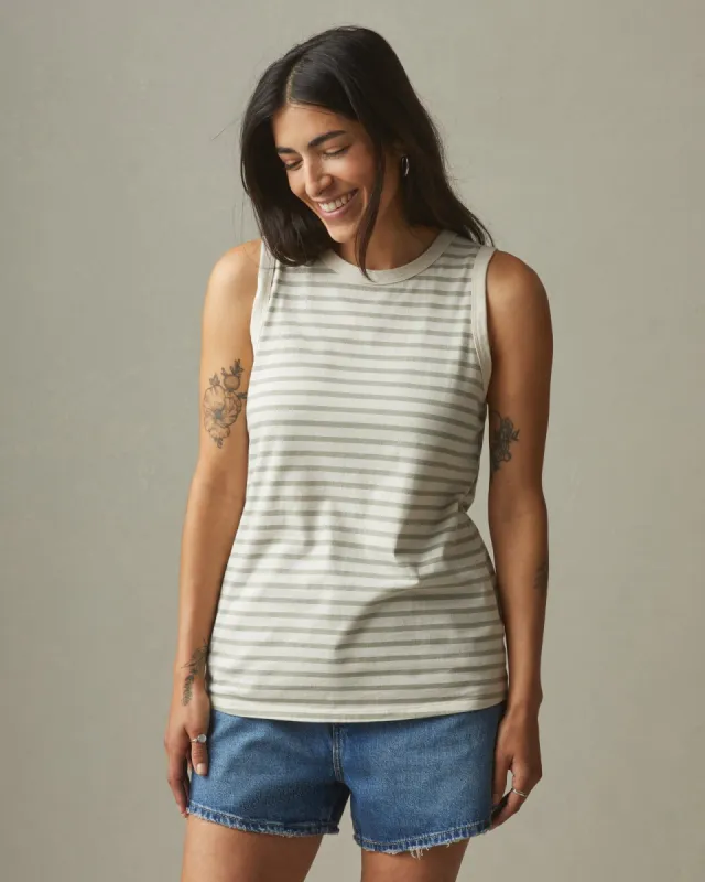 Striped Classic Cotton Muscle Tank - Turtledove / Eucalyptus sold by American Giant