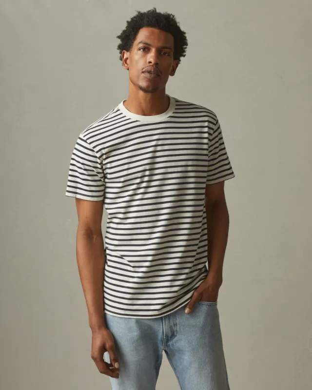 Striped Classic Cotton Crew - Turtledove / Dark Navy sold by American Giant
