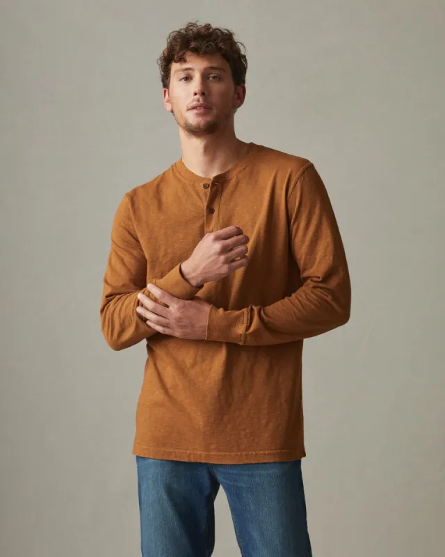 Premium Slub Henley Tee Long Sleeve - Bright Copper sold by American Giant