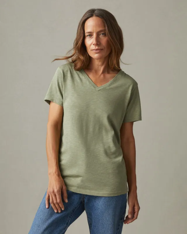 Women's Premium Slub V-Neck Tee - Light Fatigue sold by American Giant