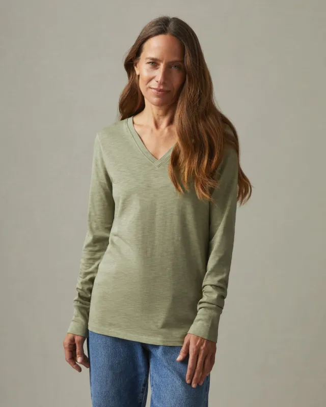 Women's Premium Slub V-Neck Long Sleeve Tee - Light Fatigue sold by American Giant