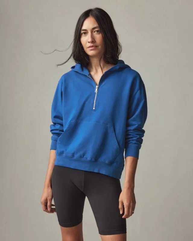 Lightweight Cotton Half Zip Hoodie - Essential Blue sold by American Giant