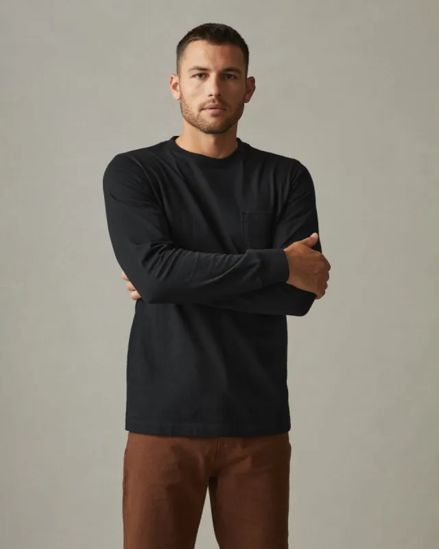 Heavyweight Pocket Tee Long Sleeve - Black sold by American Giant
