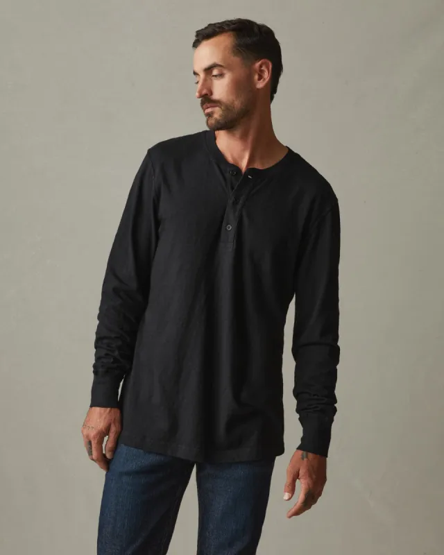 Men's Premium Slub Long Sleeve Henley - Black made by American Giant