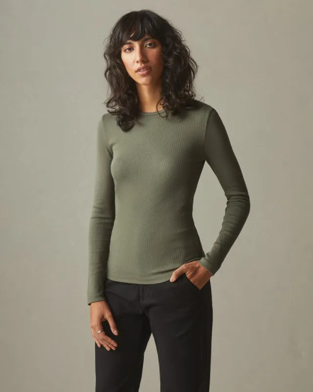Women's Stretch Rib Crew Tee Long Sleeve - Tea Leaf sold by American Giant