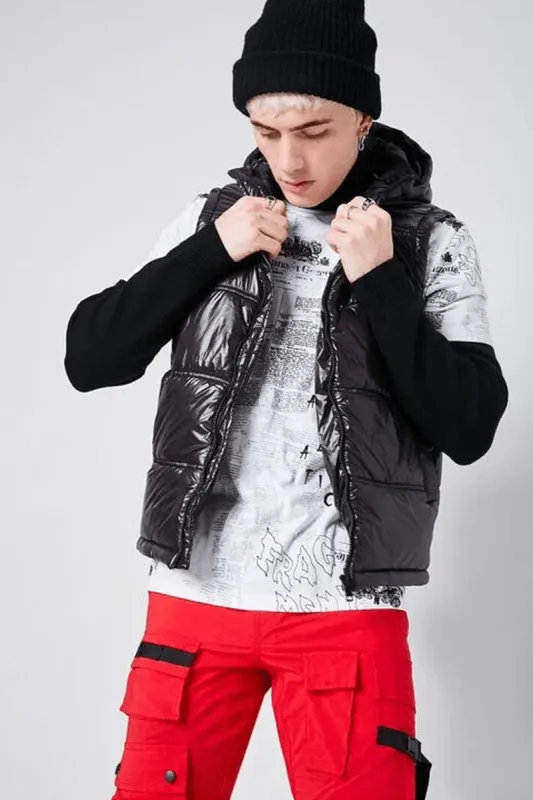Black Zip-Up Puffer Vest sold by American Stitch