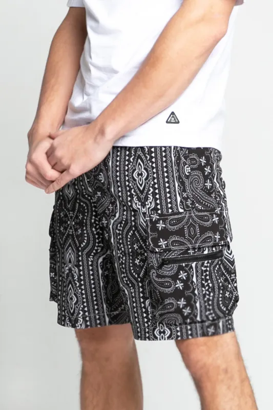 Black Bandana Nylon Shorts sold by American Stitch