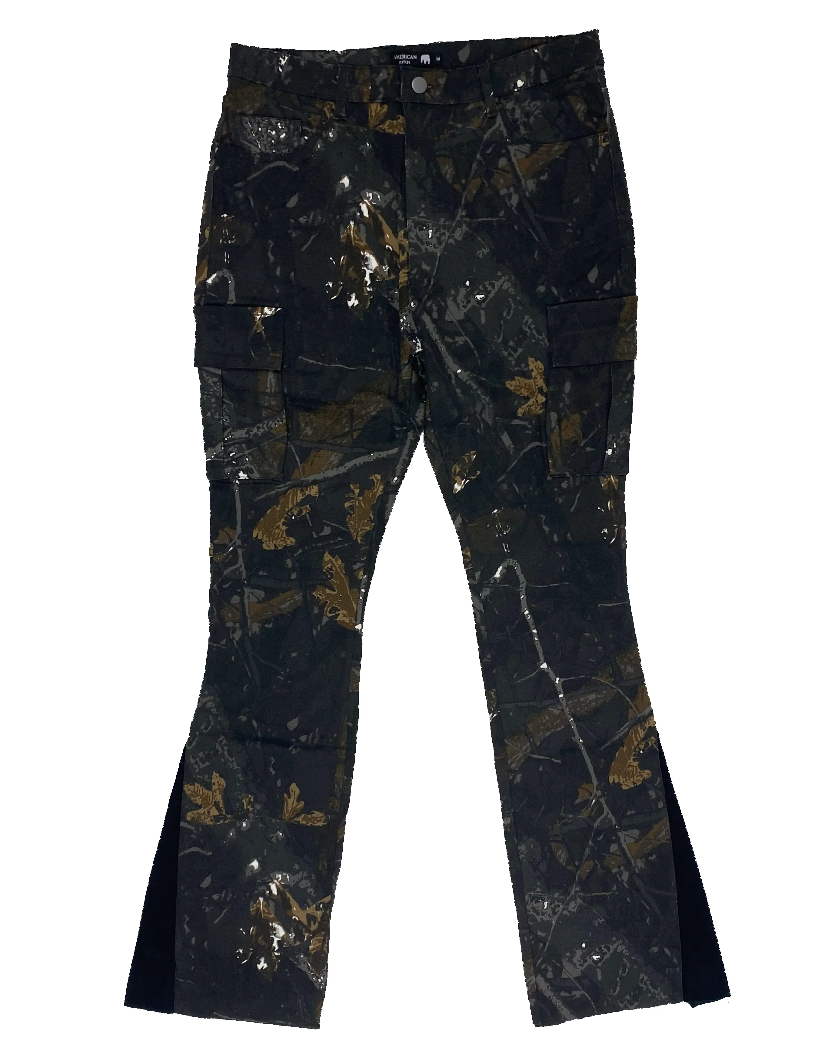 Black Camo Flared Trousers sold by American Stitch