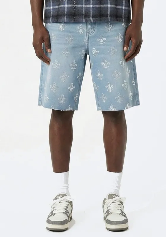 Fleur-de-Lis Rhinestone Denim Shorts Blue （Pre-order） sold by American Stitch