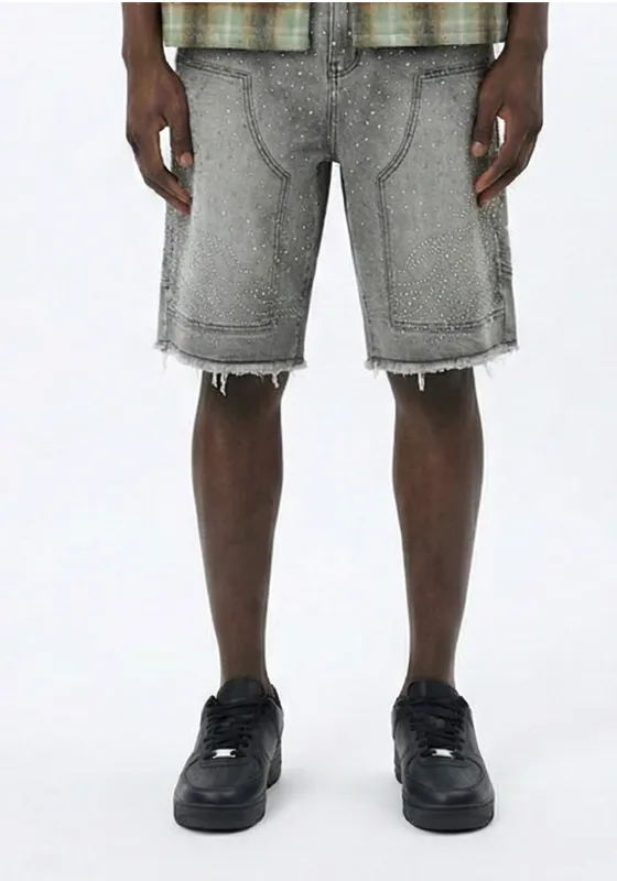 Allover Rhinestone Denim Shorts Grey (Pre-order) sold by American Stitch
